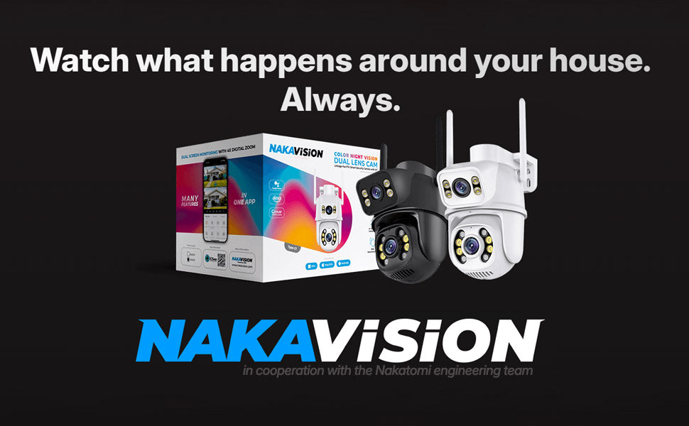 4x Nakavision C1 Outdoor Security Camera for Home, 2x AI Dual Lens 3+3MP UHD PTZ, Instant Phone Alerts, Colour Night Vision, Human Detection, 2‑Way Audio, SD/ONVIF UTP IP66, No Monthly Fee – UK