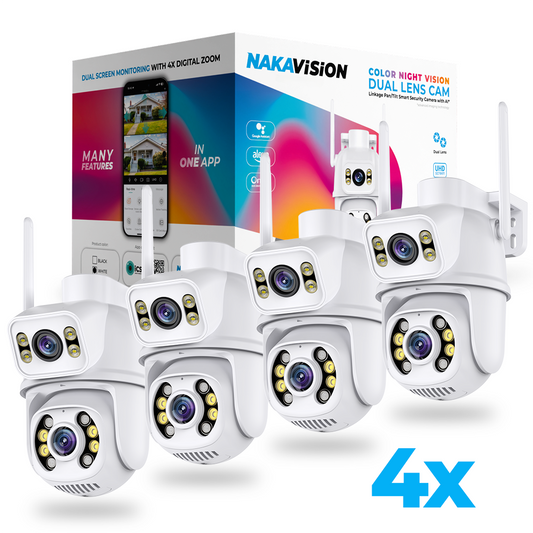 4x Nakavision C1 Outdoor Security Camera for Home, 2x AI Dual Lens 3+3MP UHD PTZ, Instant Phone Alerts, Colour Night Vision, Human Detection, 2‑Way Audio, SD/ONVIF UTP IP66, No Monthly Fee – UK